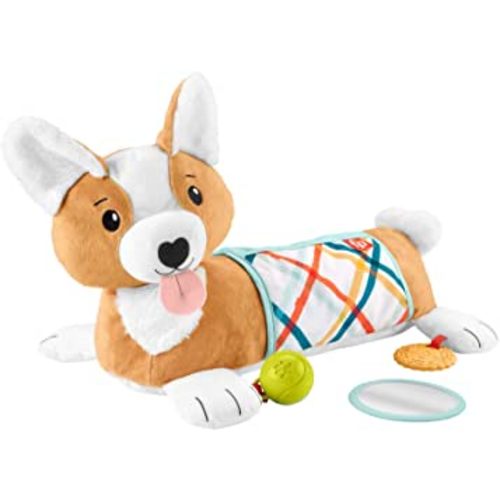 Fisher-Price Baby Tummy Time Toys, 3-in-1 Plush Puppy Wedge with BPA-Free Teether Rattle and Mirror Toys