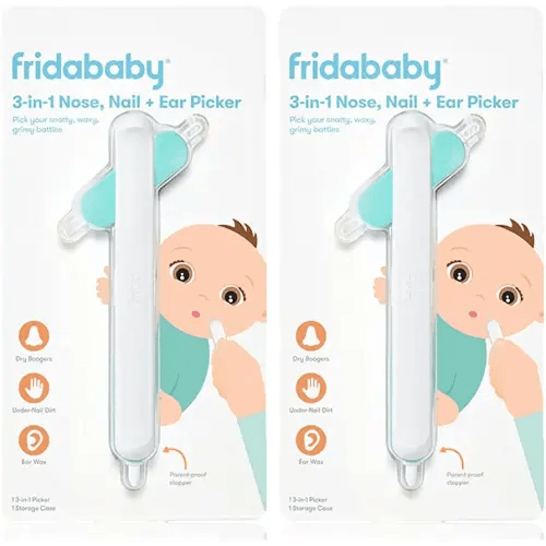 Frida Baby 3-in-1 Nose, Nail + Ear Picker: Baby Ear Cleaner + Baby Nose Cleaner and Nail Tool for Babies + Toddlers, Safely Clean Baby's Boogers, Ear Wax & More, 2 Count