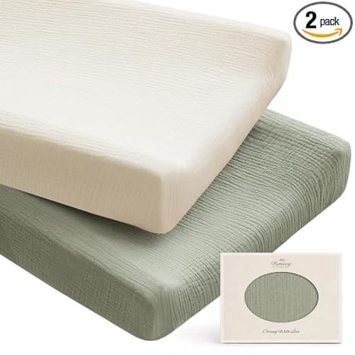 Konssy 100% Cotton Muslin Changing Pad Cover 2 Pack, 32"x16" Standard Fit