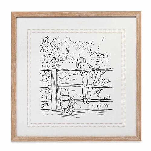 Disney Winnie the Pooh and Christopher Robin Sketched Scene Framed Wood Wall Decor - Large Vintage Winnie the Pooh Wall Art