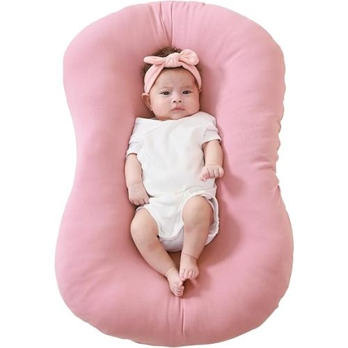FUNUPUP Rayon Made from Bamboo Baby Lounger Cover Compatible with Snuggle Me Lounger, Infant Lounger Pillow Cover for Newborn, Removable Elastic Newborn Lounger Cover,Cover Only,Pink