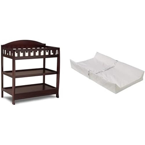 Delta Children Infant Changing Table with Pad, Espresso Cherry & Foam Contoured Changing Pad with Waterproof Cover