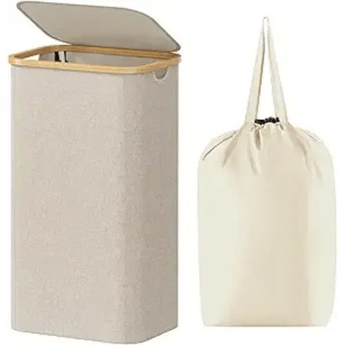 Lifewit 100L Laundry Basket with Lid, Clothes Hampers for Laundry with Bamboo Handles and A Removable Bag, Large Foldable Laundry Hamper for Bedroom, Bathroom, Dorm, Laundry Room, Beige