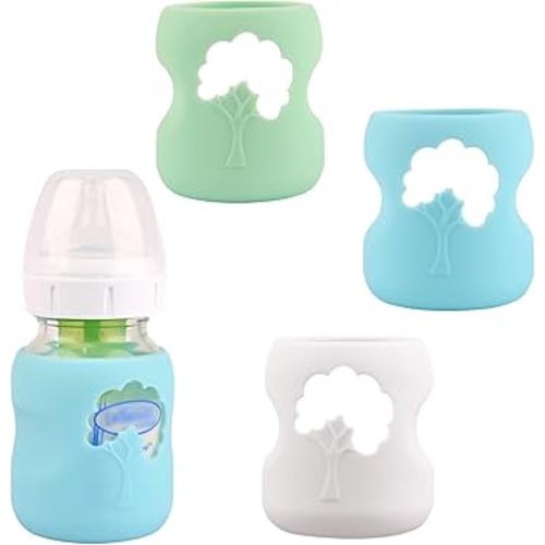 3 Pack Silicone Sleeves for Dr. Brown's Natural Glass Baby Bottles, Anti Breakage Baby Bottle Holder, Compatible Dr. Brown Wide-Neck Glass Baby Bottles 5 oz (White+Blue+Green)