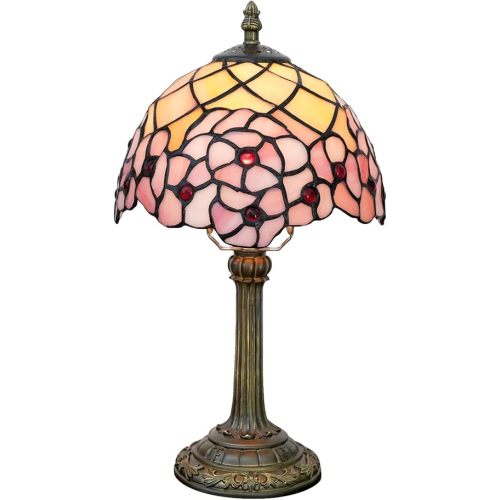 Tiffany Lamp Stained Glass Table Lamp 8X8X14 Inches Desk Reading Light Decor Beside Bedroom Living Room Home (H-1055- Cherry Blossom)