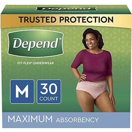 Depend Fit-Flex Adult Incontinence Underwear for Women, Disposable, Maximum Absorbency, Medium, Blush, 30 Count