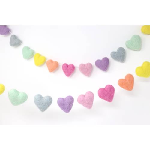Pastel Rainbow Heart Garland | Felt Heart Garland | Felt Heart Pom Garland | Nursery Wall Decor | Pastel Rainbow Felt Hearts