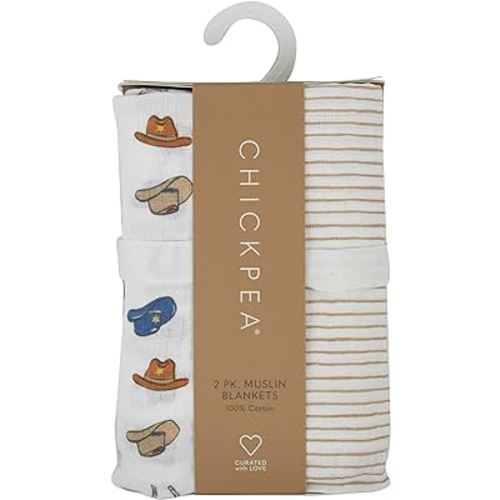Muslin Baby Blanket for Boy Large 36x40 2pack Cowboy Hat Striped