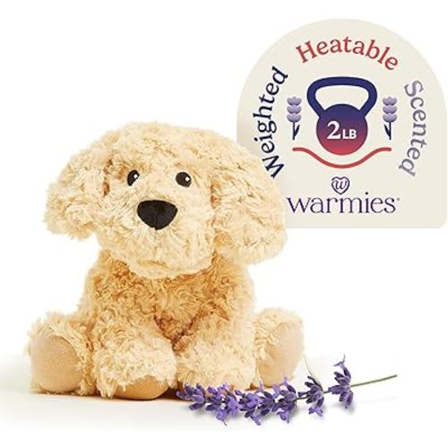 warmies Microwavable & Weighted Stuffed Animals, Golden Dog - Heated Stuffed Animal Plushie for Warmth & Comfort - Cute Soft Plush Toys for Boys, Girls, Babies & Toddlers