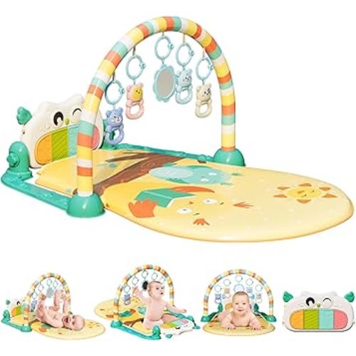 dearlomum Baby Play Mat Baby Gym, Piano Tummy Time Baby Activity Gym Mat with 5 Infant Learning Sensory Baby Toys, Music and Lights Boy & Girl Gifts for Newborn Baby 0 to 3 6 9 12 Months(Yellow)