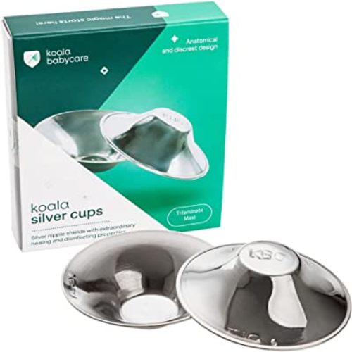 Koala Babycare The Original Silver Nipple Covers Breastfeeding Essentials - Nipple Shields for Nursing Newborn - Protect and Soothe - Tri-Laminate Silver - Maxi Size
