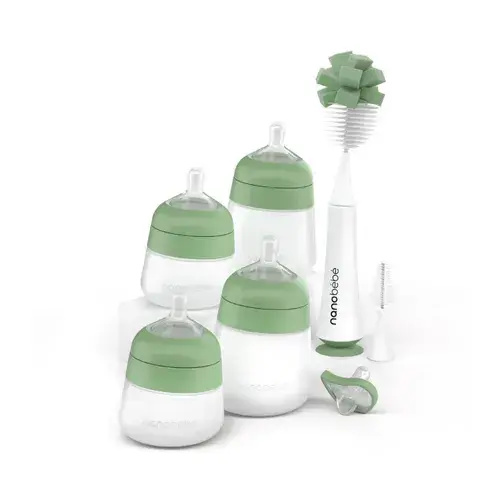 Nanobebe Flexy Silicone Feeding Set Sage / White | Baby Bunting AU