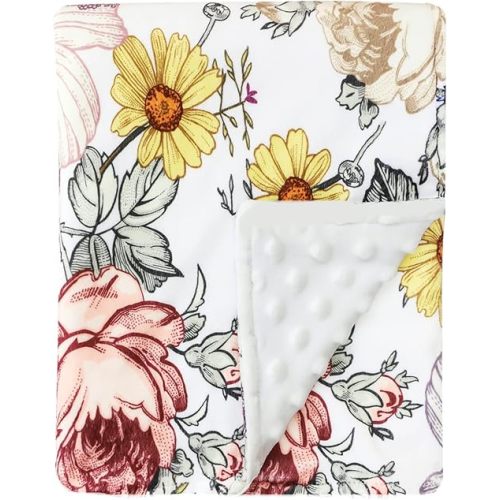 Floral Baby Blankets, Floral Toddler Blanket for Boys Girls, Dotted Backing, Double Layer, Crib Receiving Blanket, for Nursery/Stroller/Toddler Bed/Carseat, 30 x 40 Inch