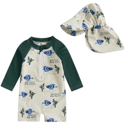 Hnyenmcko Baby/Toddler Boy Rash Guard Swimsuit Long Sleeve One Piece Zipper Swimwear Sunsuit Infant Bathing Suit Beachwear
