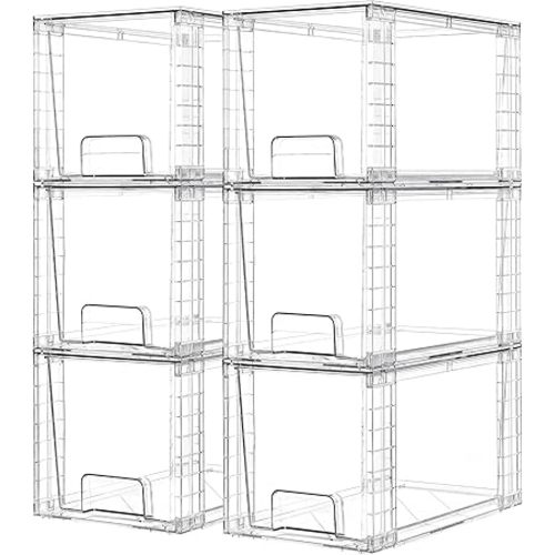 Vtopmart 6 Pack Large Stackable Storage Drawers,Easily Assemble Acrylic Bathroom Closet Undersink Organizers and Storage,Plastic Bins for Kitchen Cabinets,Pantry,Makeup,Medicine Organization