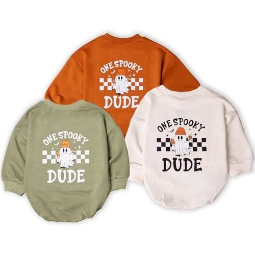 3Pcs One Spooky Dude Romper, First Halloween Baby Romper, Baby Boo Boys Outfits