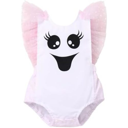 ODIZLI Baby Girls Halloween Tulle Romper Bodysuit Flutter Sleeve One Piece Backless Infant Halloween Costumes