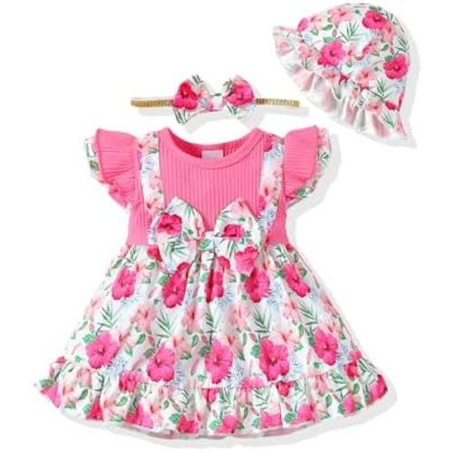 SUNNY PIGGY Baby Girl Clothes Newborn Infant Dress Outfit 0 3 6 9 12 18 24 Months Skirt Set Headband+Hat