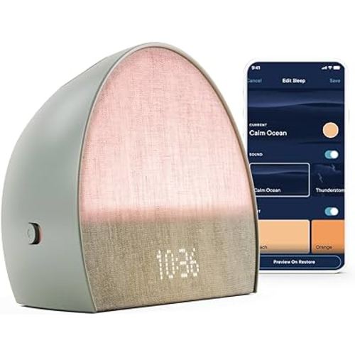 Hatch Restore 2 Sunrise Alarm Clock, Sound Machine, Smart Light (Slate) ー Your Smart Sleep Clock, White Noise, Customizable Sleep Routines for Adults, Unwind Gently, Dimmable Clock, Wake Up Energized