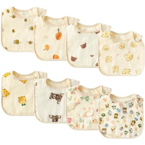 BUoonyer 8PCS Muslin Baby Drooling Bib for Boys Girls, Soft Absorbent Bandana Drool Bibs