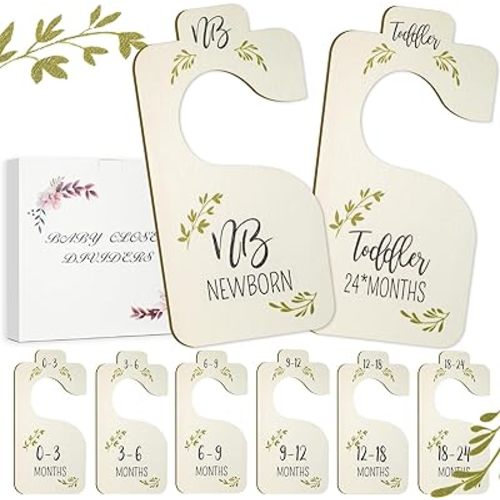 Baby Wardrobe Divider Clothes Organizer - Set of 8 Beautiful Wood Reversible Baby Clothing Size Hanger Organizers from Newborn to 24 Months Suitable for Boho Style Nursery Decor Hanger Organizer