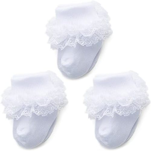 Baby Girl Socks Eyelet Triple Lace Ruffle Socks Turn Cuff Socks 2/3/5 Pairs Ankle Dress Sock for Newborn Infant Toddler