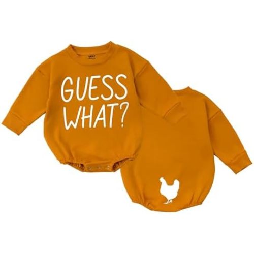Guess What Chicken Baby Bodysuit - Funny Romper Outfit Animal Front Back Cute Shower Gift Long Sleeve Newborn Toddler