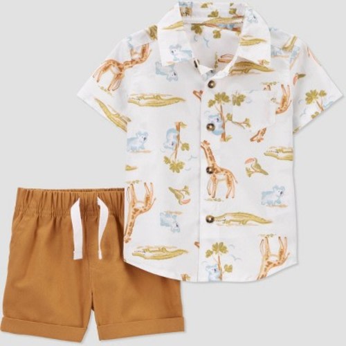Carter's Just One You® Baby Boys' Safari Top & Bottom Set - White/Brown, Size: 12M