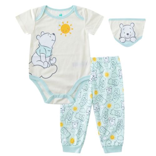 Winnie The Pooh Baby Short Sleeve Bodysuit With Bib And Pants 3 Pack Set