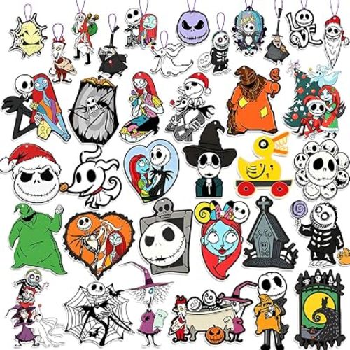 Nightmare Christmas Tree Decoration 36 PCS Halloween Christmas Wooden Ornaments, Christmas Tree Hanging Ornaments Home Party Decoration