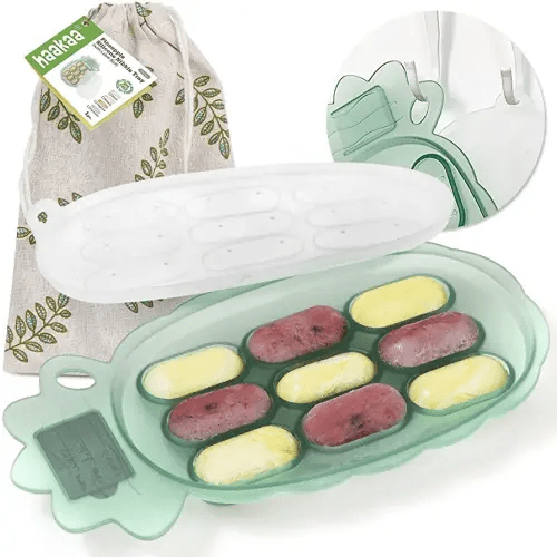 haakaa Baby Food Freezer Tray-Pineapple,Breast Milk Freezer Tray,Silicone Baby Food Freezer Tray,Food Storage Container for Homemade Baby Food,with Record Card Slot,Pea Green