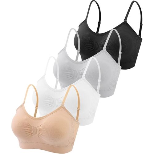 Omisy 4 Pieces V Neck Padded Bralette Cami Bra Wireless Tank Top Sports Bra with Adjustable Straps