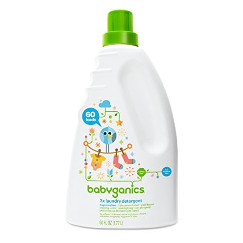 Babyganics 3X Baby Laundry Detergent, HE compatible, Stain-Fighting, Fragrance Free, 60 Fl Oz