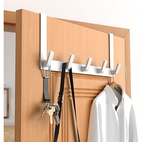 Over The Door Hooks Hanger with Extended Arms - Bathroom Accessories and Towel Rack Organizer Holder for Coat Robe Hat - 1 Pack, White