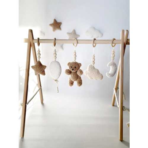 Baby gym boucle Teddy Bear Balloons Moon Star Cloud Baby gym set Handing sensory toys Toddler activity centre Wooden frame baby Baby gym toy
