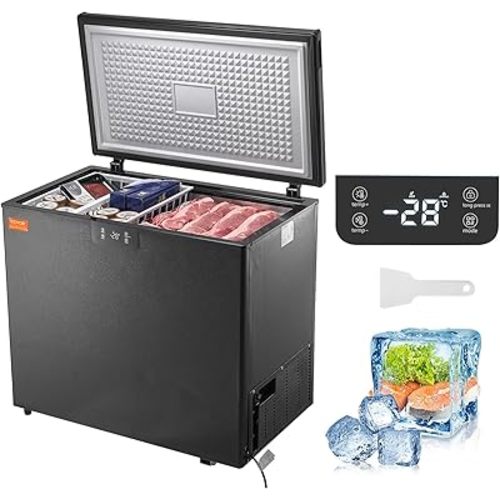 VEVOR Chest Freezer, 10 Cu.ft Compact Deep Freezer, Free Standing Top Open Door Compact Freezers with 2 Removable Baskets & Adjustable Thermostat, Energy Saving & Low Noise, Black