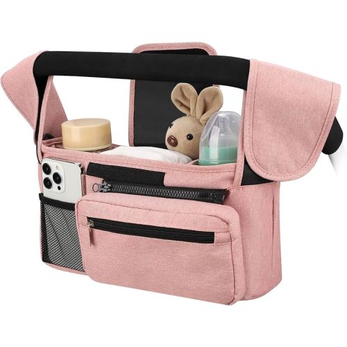 Accmor Universal Stroller Organizer with Insulated Cup Holder Detachable Phone Bag and Shoulder Strap, Stroller Bag Caddy Organizer Accessories Fits for Uppababy, Baby Jogger, Britax Strollers