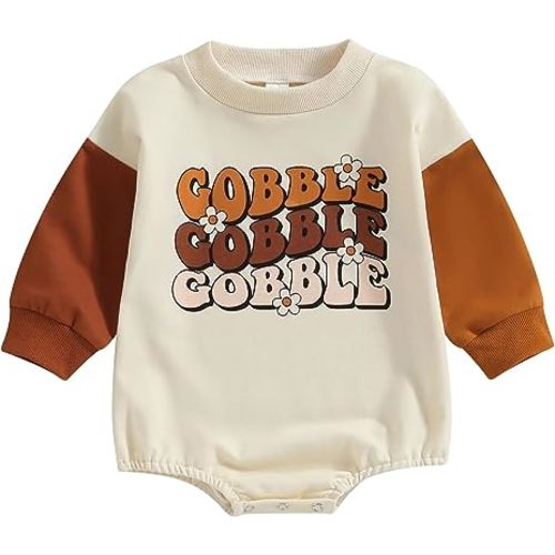 Kuriozud Newborn Baby Boy Girl Bubble Romper Funny Letter Long Sleeve Oversized Sweater Tops Fall Winter Clothes