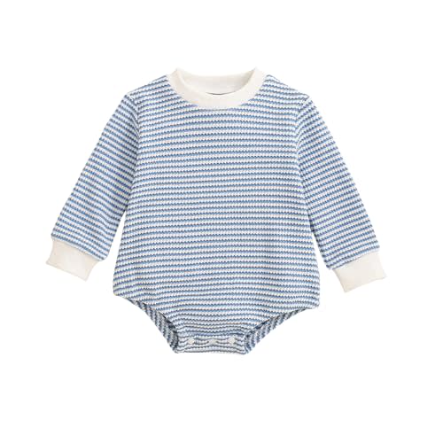 Gobuuly Baby Sweatshirt Romper Boy Girl Waffle Knit Long Sleeve Striped Romper Oversized Sweater Newborn Fall Winter Clothes