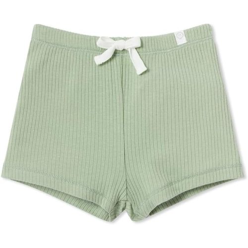 6-9 M, Ribbed Sage, MORI Baby Unisex Ribbed Shorts for Boys and Girls - Comfortable Fit Stretchy Elastic Waist Bottoms with Decorative Drawstring