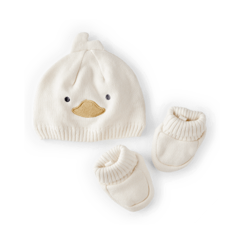 Baby 2-Piece Duck Crochet Booties & Hat - White