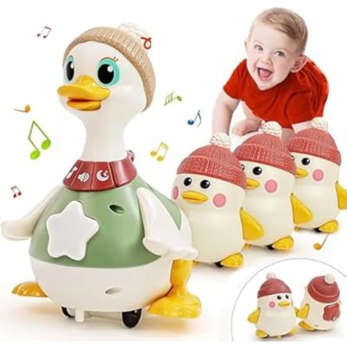 Tummy Time Duck Family, 3 Pack Swinging Ducks Tummy Time Duck Toys, Duck Family Toy, Walking Duck with Baby Ducks, Light Up Crawling Toys, Duck Family Baby Duck Toy for Toddlers 1-3 (Mom with 3 Baby)