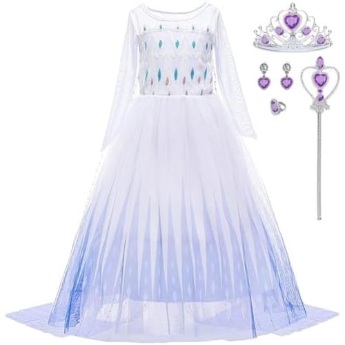 Elsa Costume for Girls Princess Elsa Dress Toddler Kids Halloween Cosplay Birthday Party Outfit White