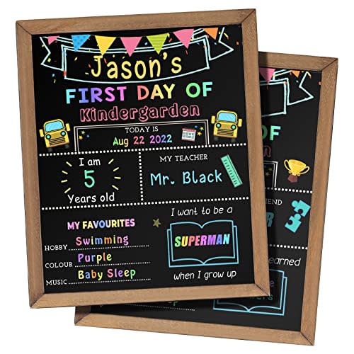 First & Last Day of School Chalk Board,10 x 12‘’ Double Sided Back to School Sign, Reusable Wooden 1st Day School Chalkboard of Preschool/Kindergarten/First Grade Photo Props for Kids (Bunting Style)