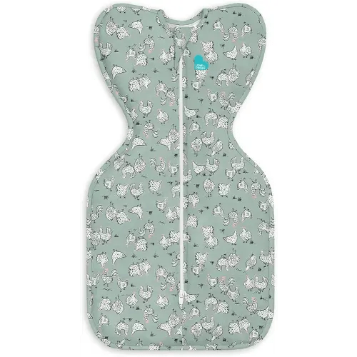 Love to Dream Swaddle UP, Baby Sleep Sack, Self-Soothing Swaddles for Newborns, Improves Sleep, Snug Fit Helps Calm Startle Reflex, New Born Essentials for Baby, 1.0 TOG, 5-8.5 lbs, Chicken Run Olive