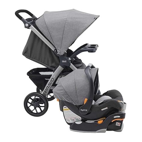 Chicco Bravo® 3-in-1 Trio Travel System, Bravo® Quick-Fold Stroller with KeyFit® 30 Infant Car Seat and Base, Car Seat and Stroller Combo | Parker