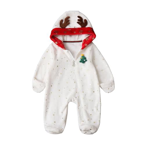 Baby Boys Girls Hooded Footies Newborn Christmas Outfit Star Sequined Zip Up Romper Bunting with Elks Antlers