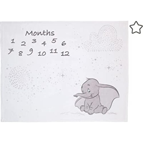 Disney Dumbo White and Grey Super Soft Milestone Baby Blanket