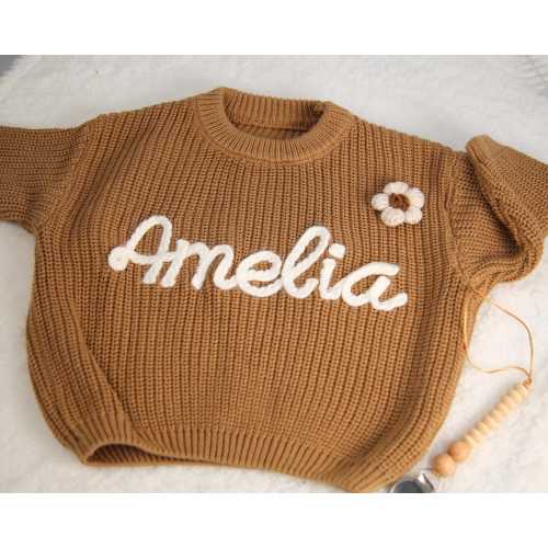 Custom Baby Name Sweater- Embroidered Name Sweater Romper, Personalized Knit Name Sweater Toddler, Chunky Name Sweater Monogramed Embroidery