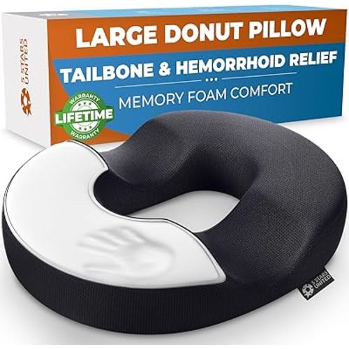 5 STARS UNITED Donut Pillow Hemorrhoid Tailbone Cushion – Large Cushion for Pain Relief – Coccyx, Prostate, Sciatica, Pelvic Floor, Pressure Sores, Pregnancy, Postpartum Recovery, Black